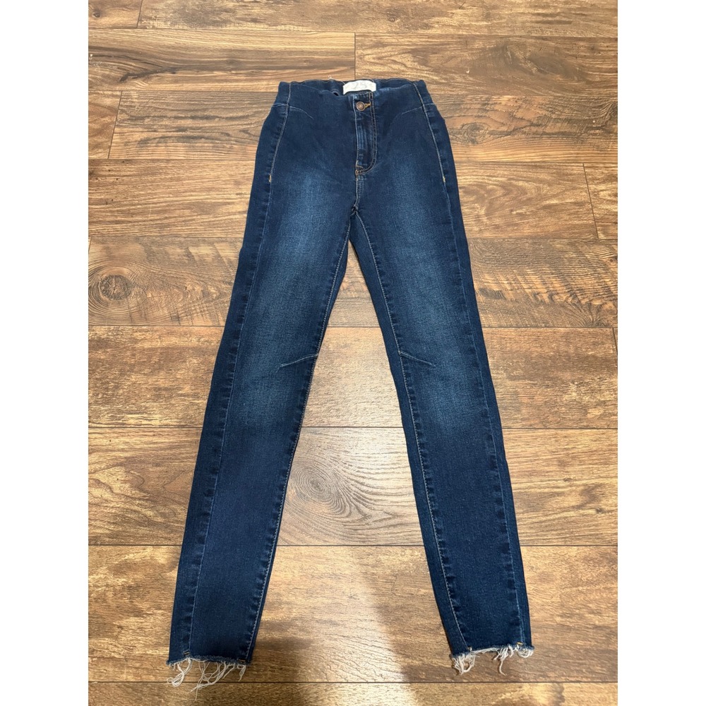 Free People We‎ The Free Dark Wash High Rise Raw Hem Skinny Jeans Size 25